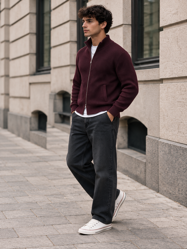 Emmett | Men's Stand Collar Full-Zip Knit Sweater