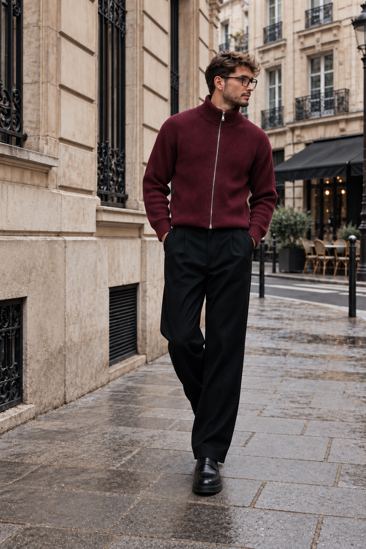 Emmett | Men's Stand Collar Full-Zip Knit Sweater
