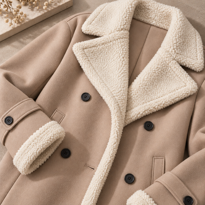 Octavia | Women's Double-Breasted Shearling-Trim Coat