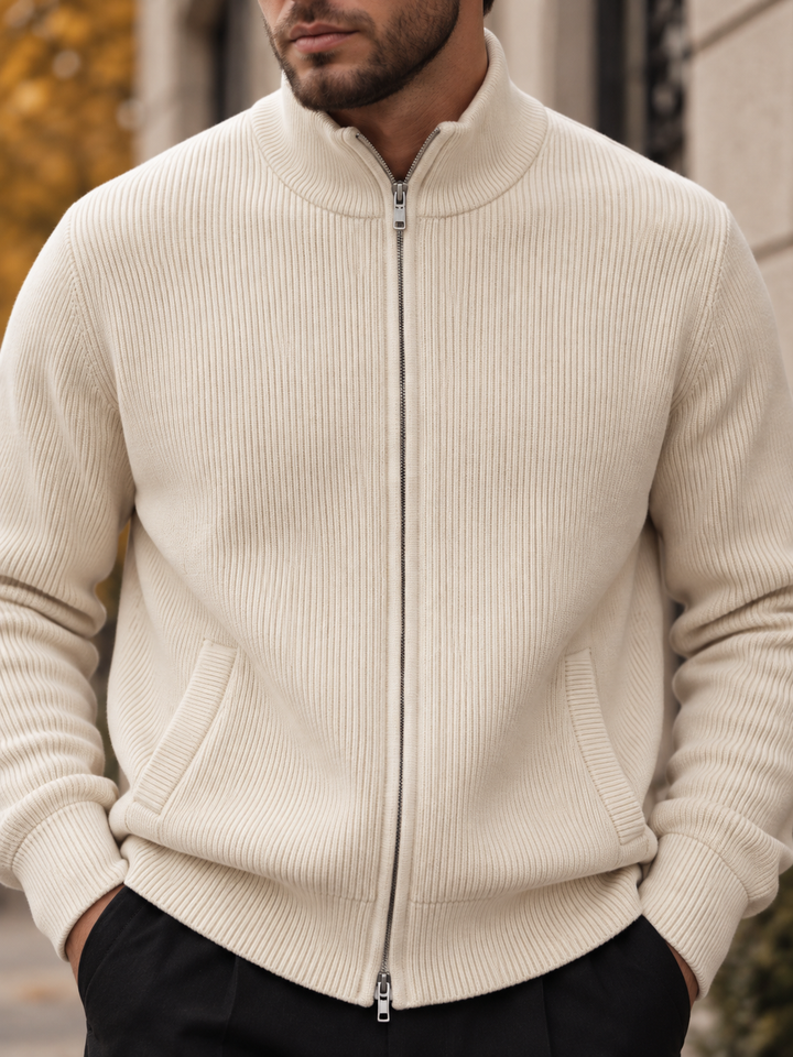 Emmett | Men's Stand Collar Full-Zip Knit Sweater