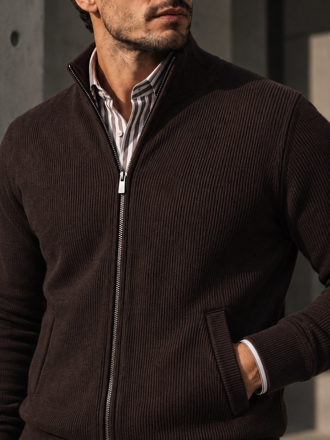 Emmett | Men's Stand Collar Full-Zip Knit Sweater