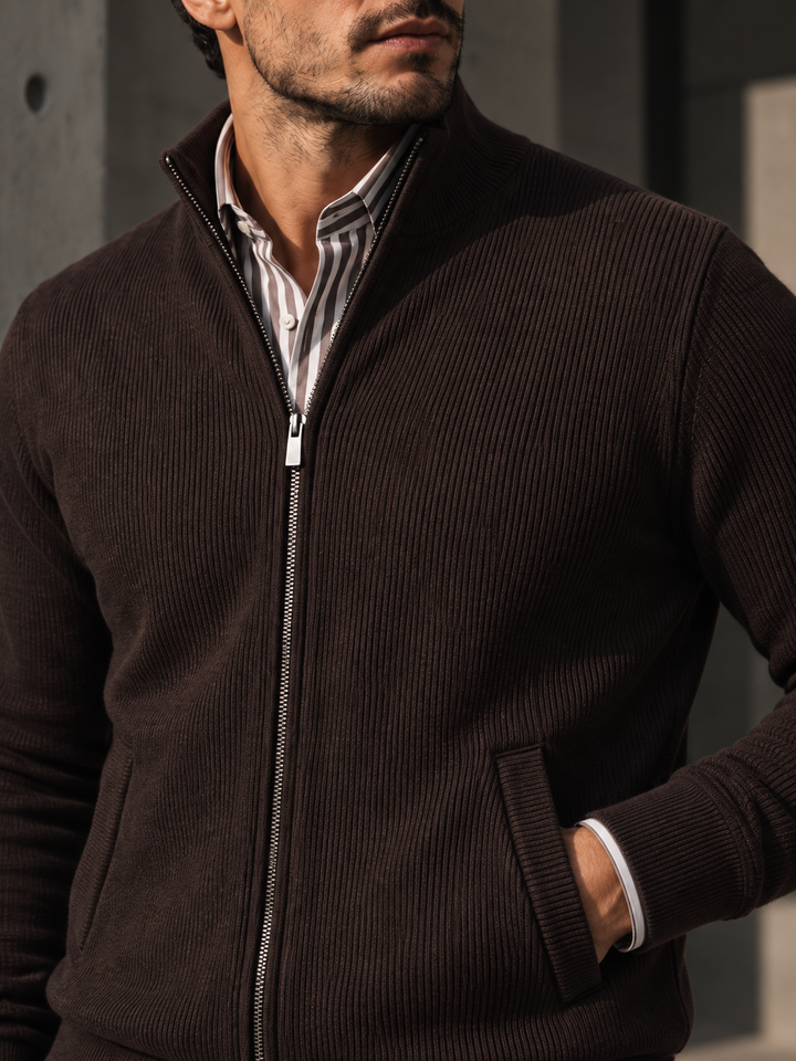 Emmett | Men's Stand Collar Full-Zip Knit Sweater