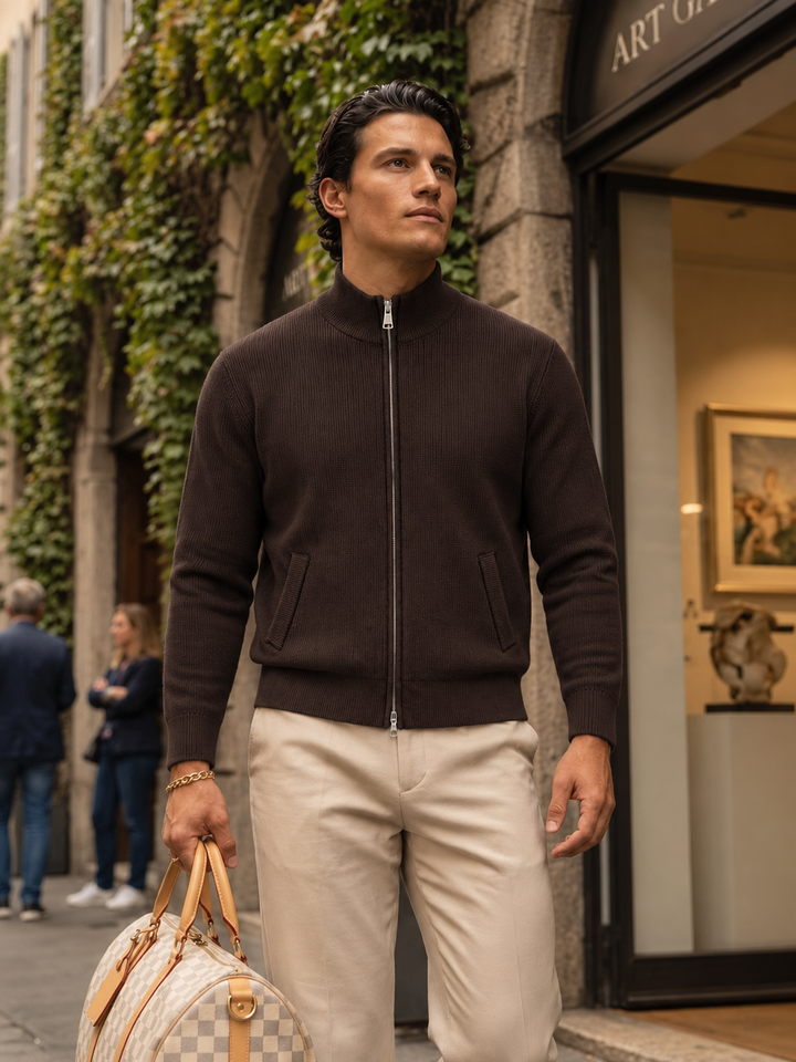 Emmett | Men's Stand Collar Full-Zip Knit Sweater