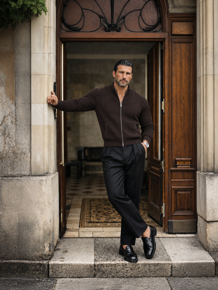 Emmett | Men's Stand Collar Full-Zip Knit Sweater