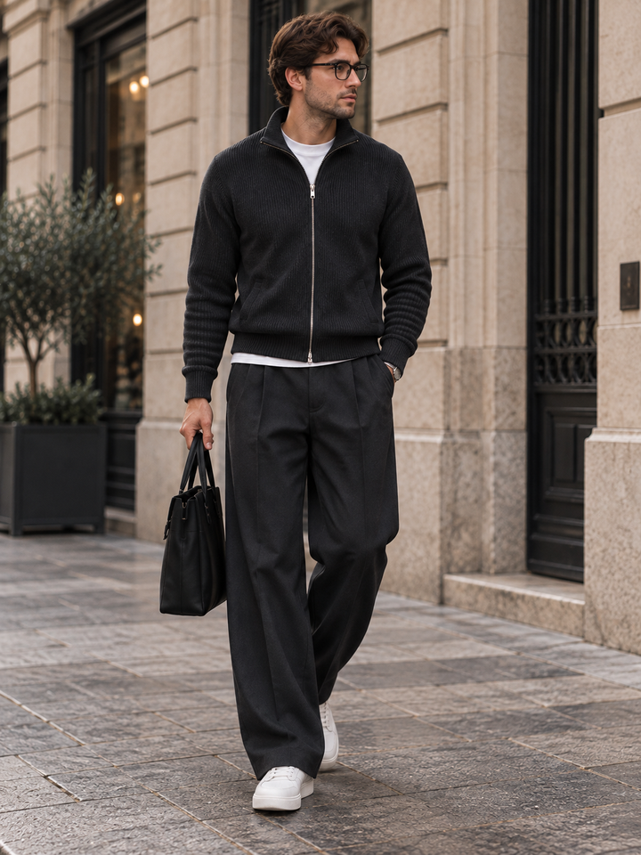 Emmett | Men's Stand Collar Full-Zip Knit Sweater