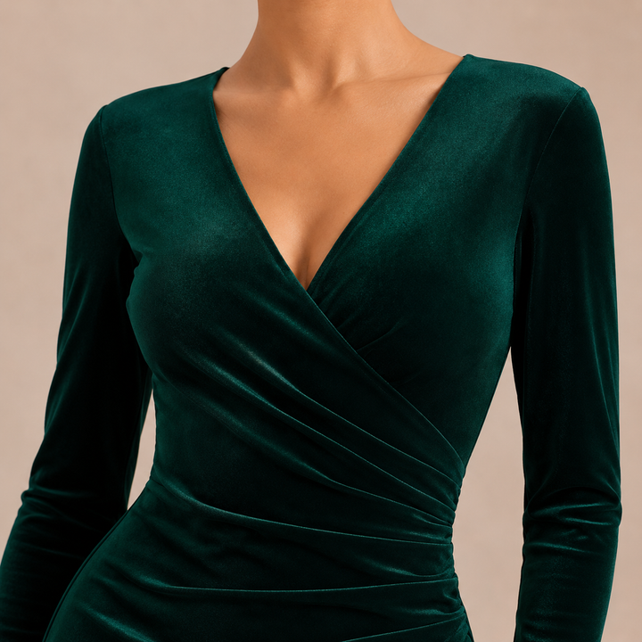 Valentina | Women's Ruched Velvet Wrap Dress