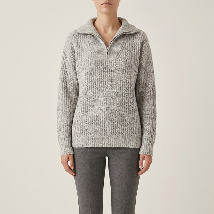 Greta | Women's Rib Knit Zip Up Sweater