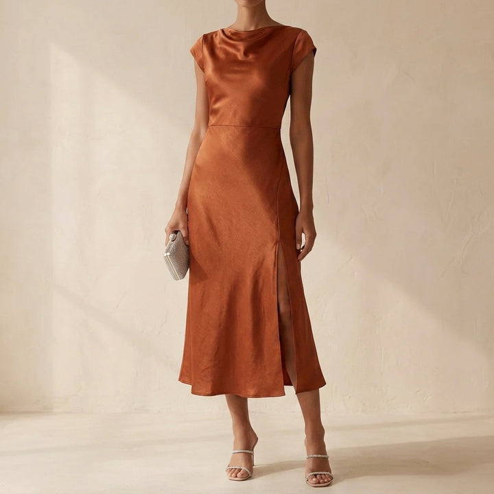 Rosamund | Women's Satin Cowl Neck Midi Dress