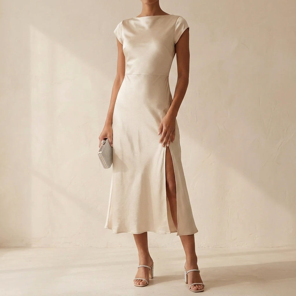 Rosamund | Women's Satin Cowl Neck Midi Dress