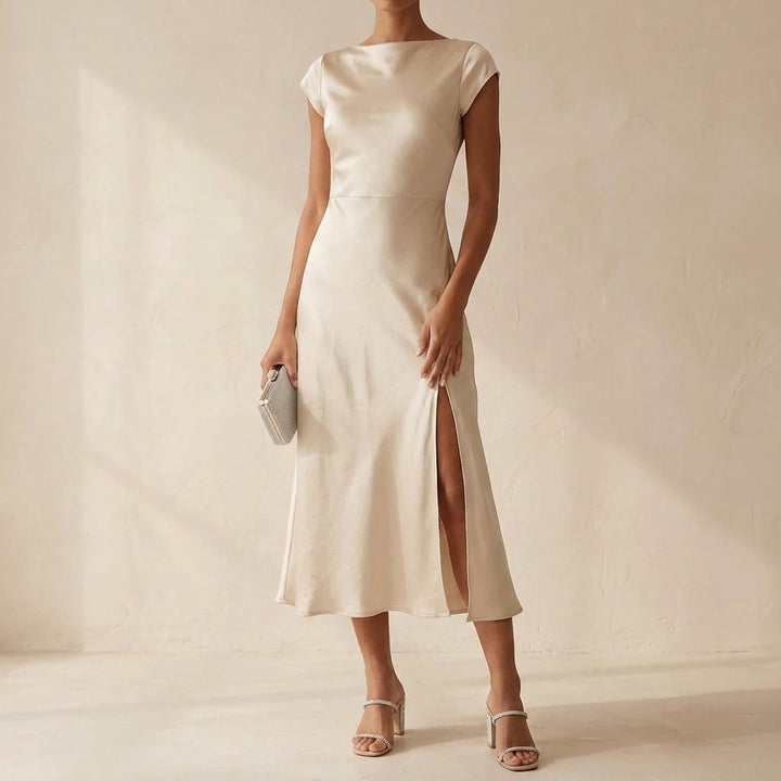Rosamund | Women's Satin Cowl Neck Midi Dress