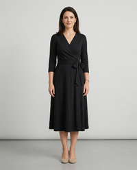 Nora | Elegant Black Wrap Midi Dress