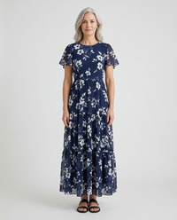 Simone | Navy Floral Print Maxi Dress