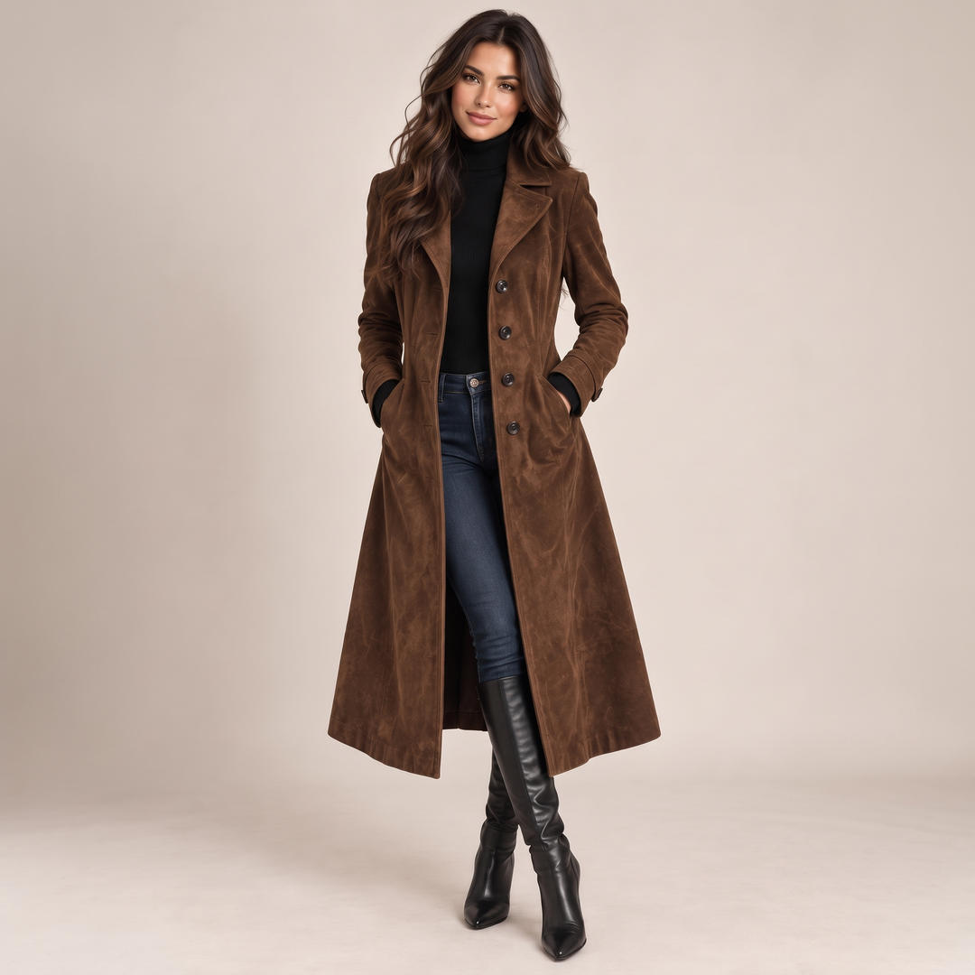 Vivienne | Women's Vintage Suede Longline Trench Coat