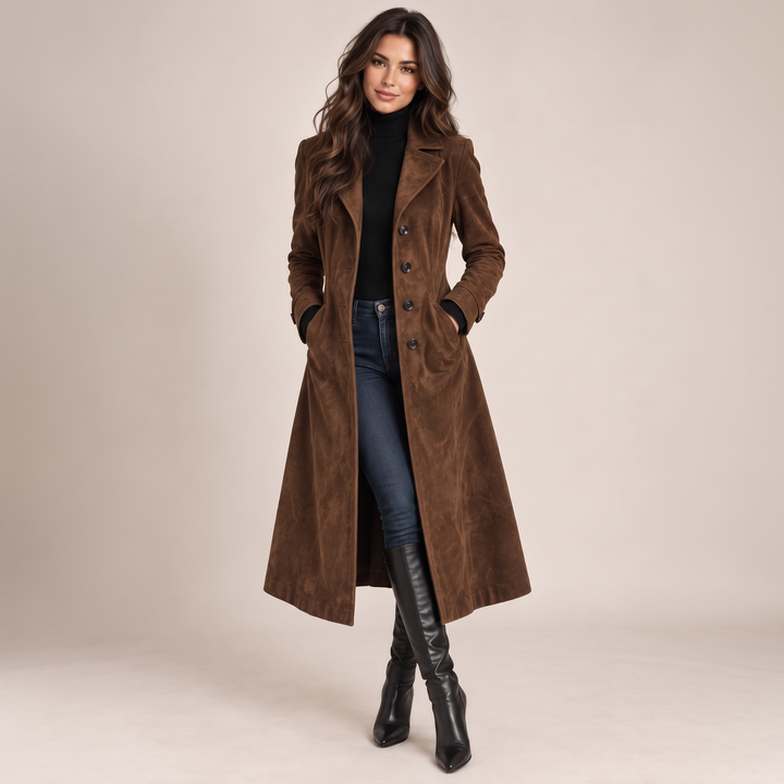 Vivienne | Women's Vintage Suede Longline Trench Coat