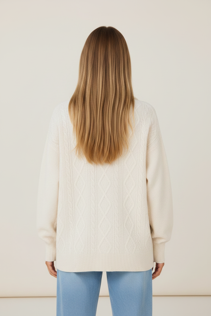 Faye | Women's Half Zip Funnel Neck Cable Knit Jumper
