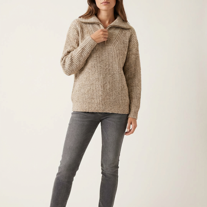 Greta | Women's Rib Knit Zip Up Sweater