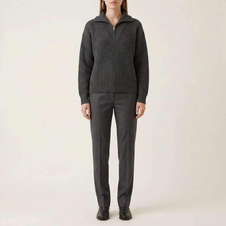 Greta | Women's Rib Knit Zip Up Sweater