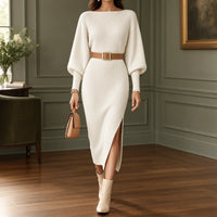 Elspeth | Women's Ribbed Knit Midi Sweater Dress