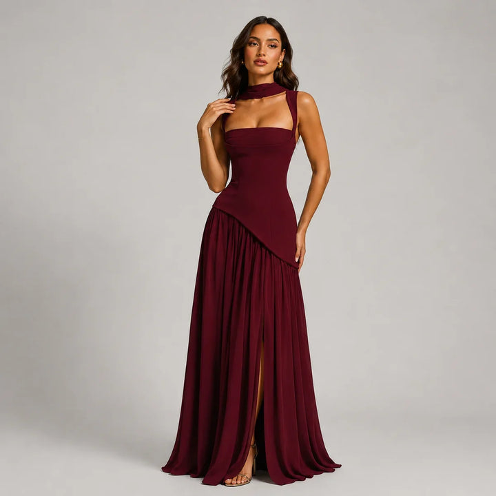 Celine | Women's Draped Satin Wedding Guest Maxi Dress