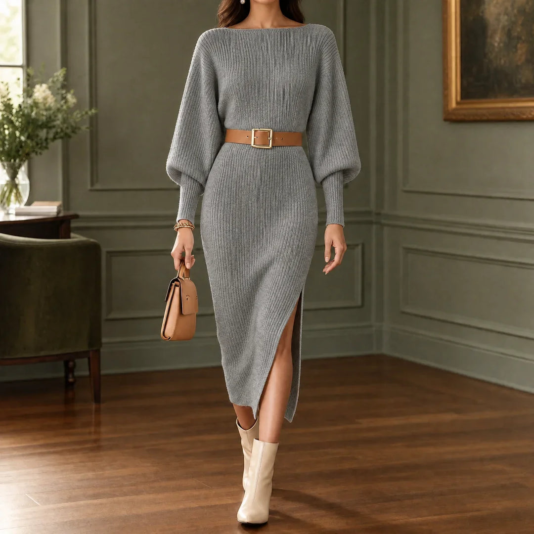 Elspeth | Women's Ribbed Knit Midi Sweater Dress