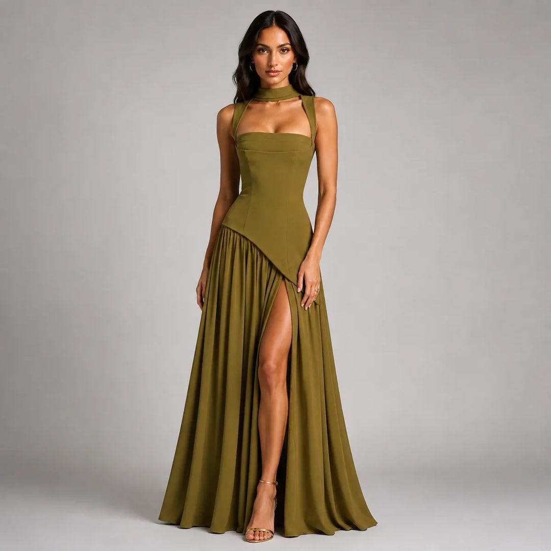 Celine | Women's Draped Satin Wedding Guest Maxi Dress