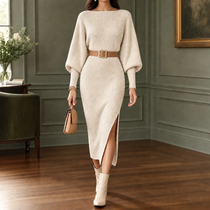 Elspeth | Women's Ribbed Knit Midi Sweater Dress