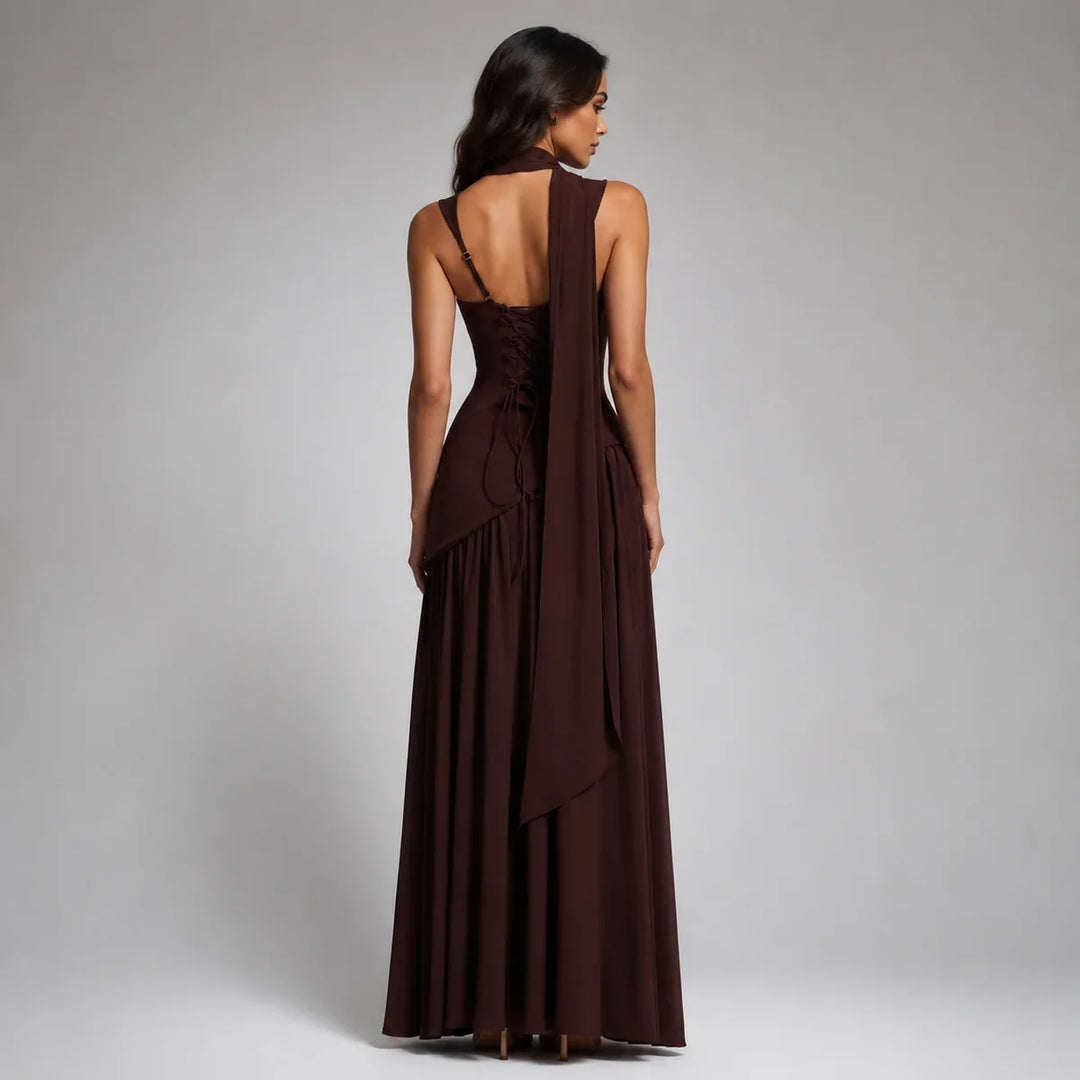 Celine | Women's Draped Satin Wedding Guest Maxi Dress