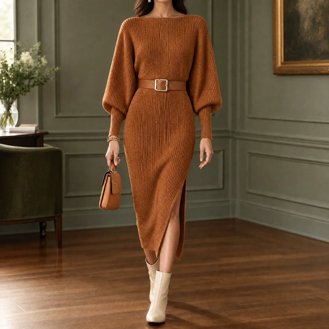 Elspeth | Women's Ribbed Knit Midi Sweater Dress