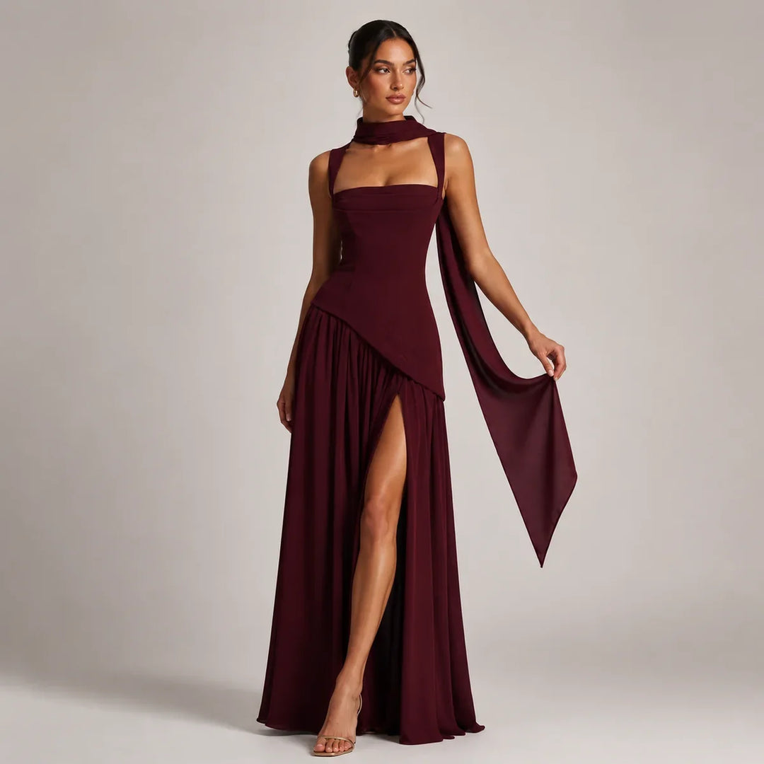 Celine | Women's Draped Satin Wedding Guest Maxi Dress