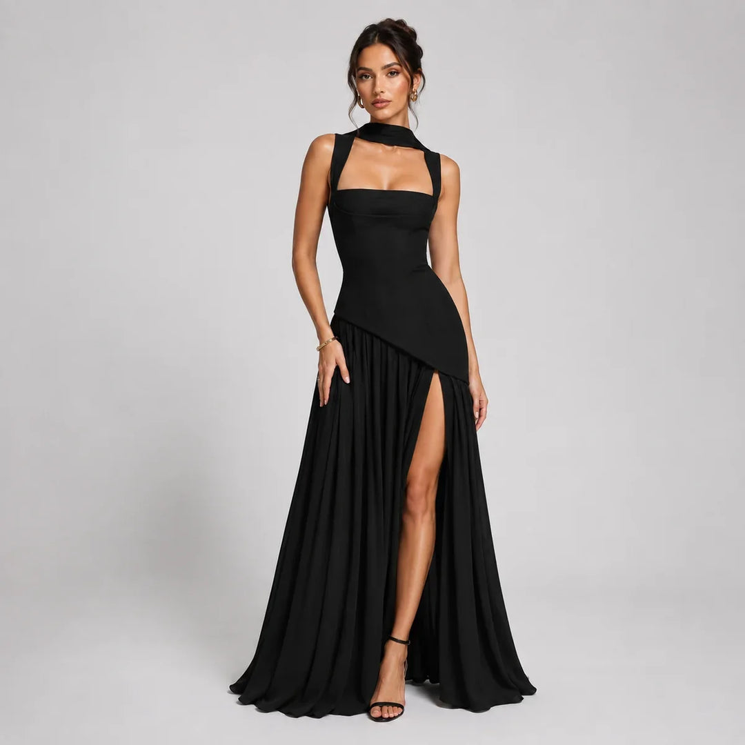 Celine | Women's Draped Satin Wedding Guest Maxi Dress