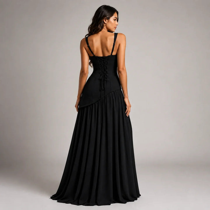 Celine | Women's Draped Satin Wedding Guest Maxi Dress
