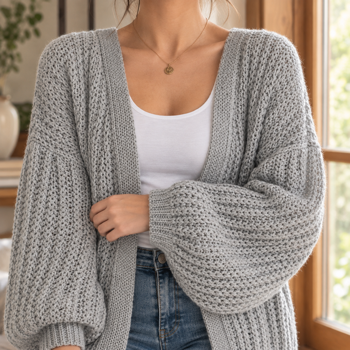 Bridget | Women's Chunky Knit Balloon Sleeve Cardigan