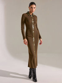 Corinne | Women's Collared Ribbed Midi Dress