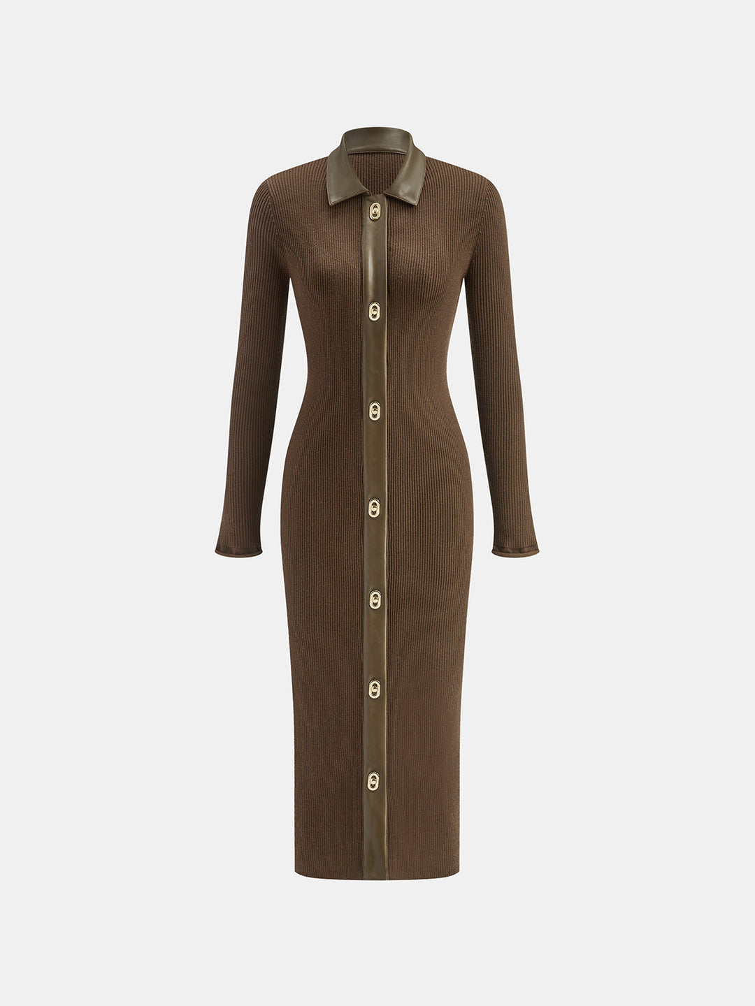 Corinne | Women's Collared Ribbed Midi Dress
