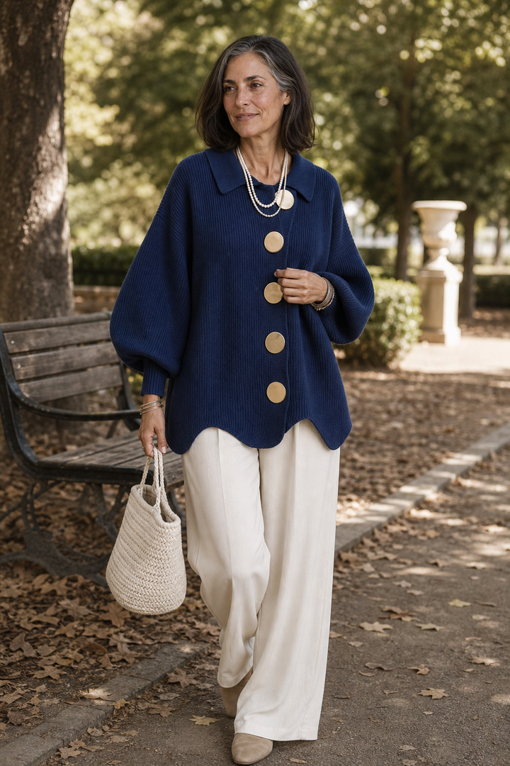 Primrose | Women's Oversized Scalloped-Hem Button Cardigan