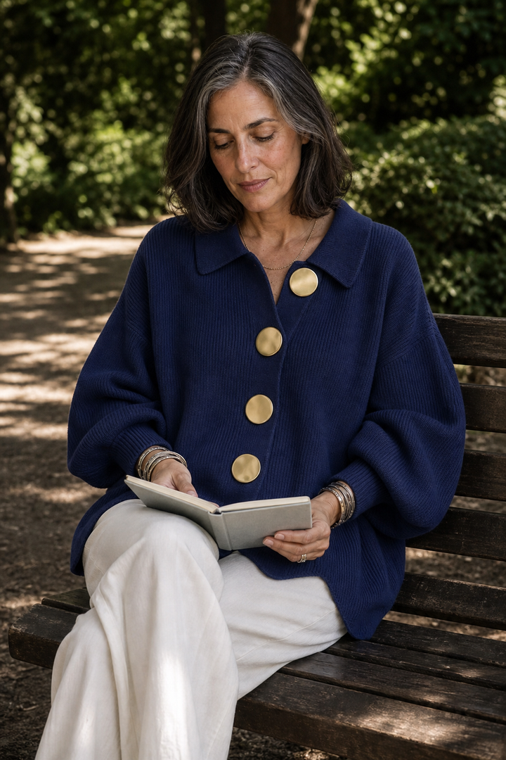 Primrose | Women's Oversized Scalloped-Hem Button Cardigan