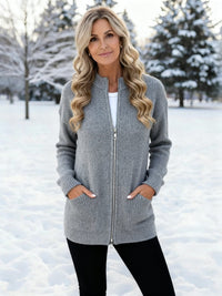 Cordelia | Women's Longline Ribbed Knit Zip Cardigan