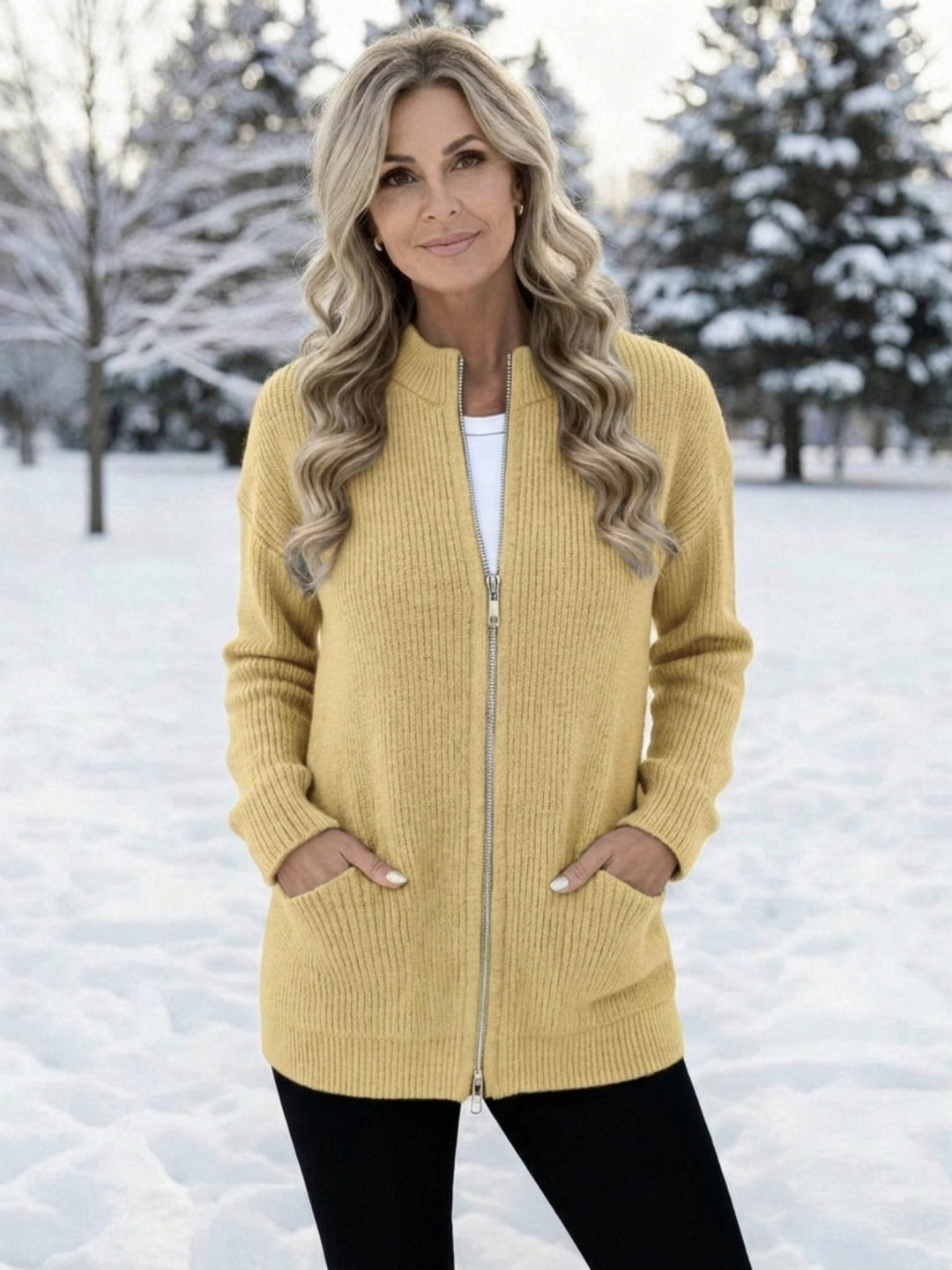 Cordelia | Women's Longline Ribbed Knit Zip Cardigan