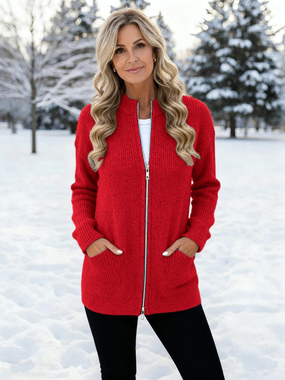 Cordelia | Women's Longline Ribbed Knit Zip Cardigan