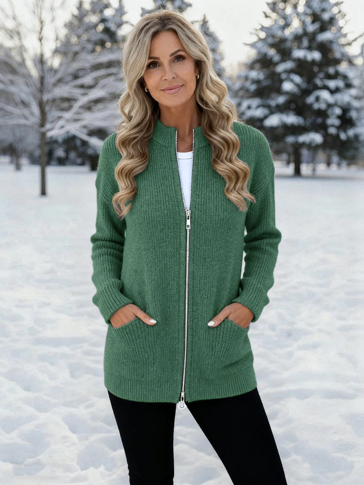 Cordelia | Women's Longline Ribbed Knit Zip Cardigan