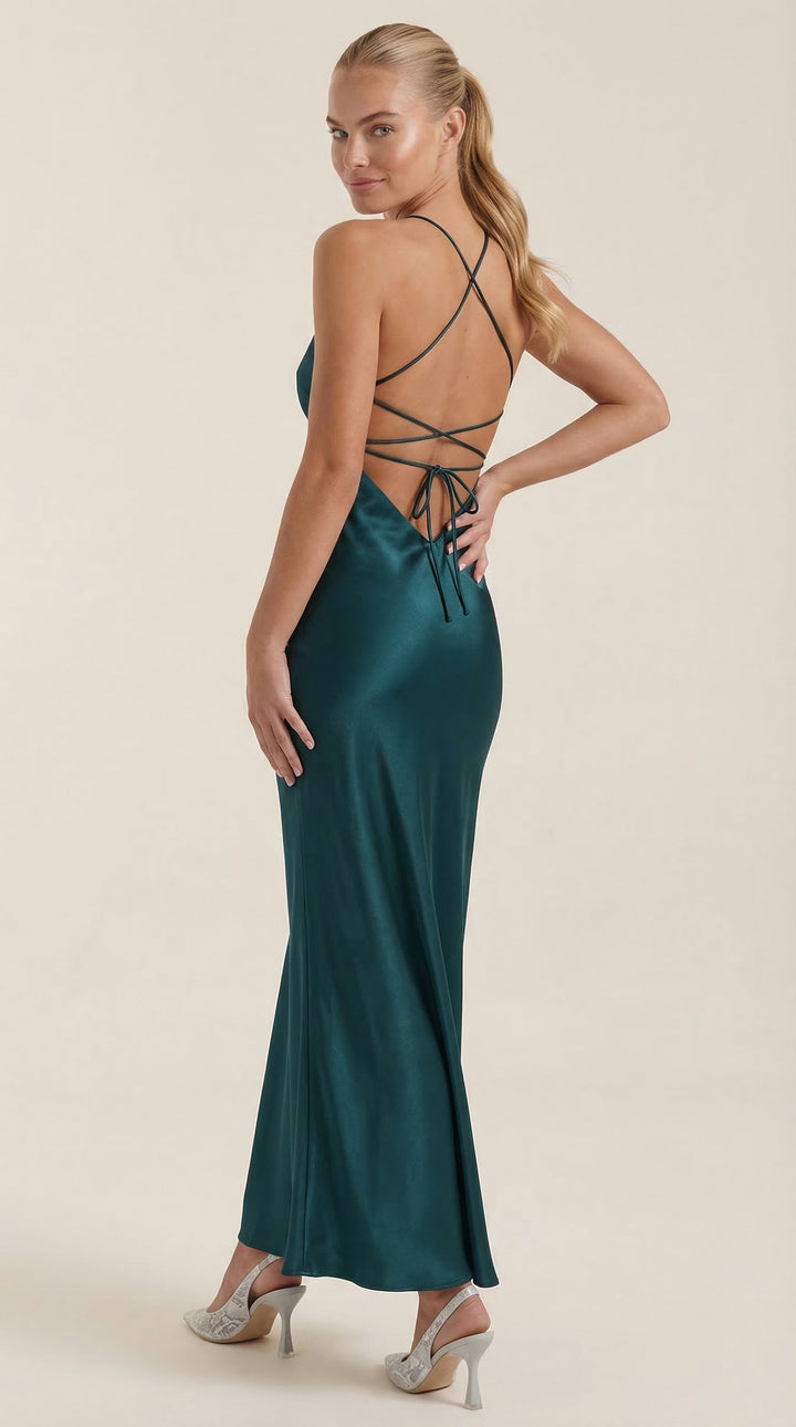 Vera | Women's Satin V-Neck Slip Maxi Dress