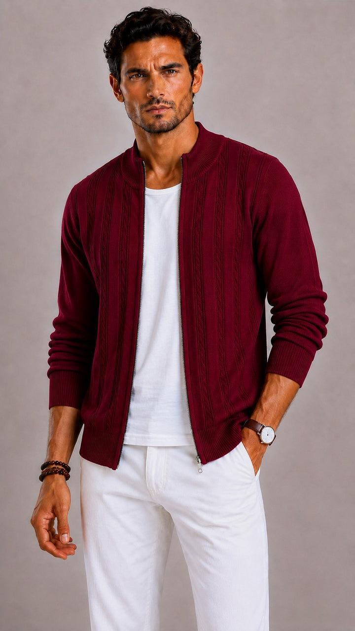 Gideon | Men's Mock Neck Cable Knit Cardigan
