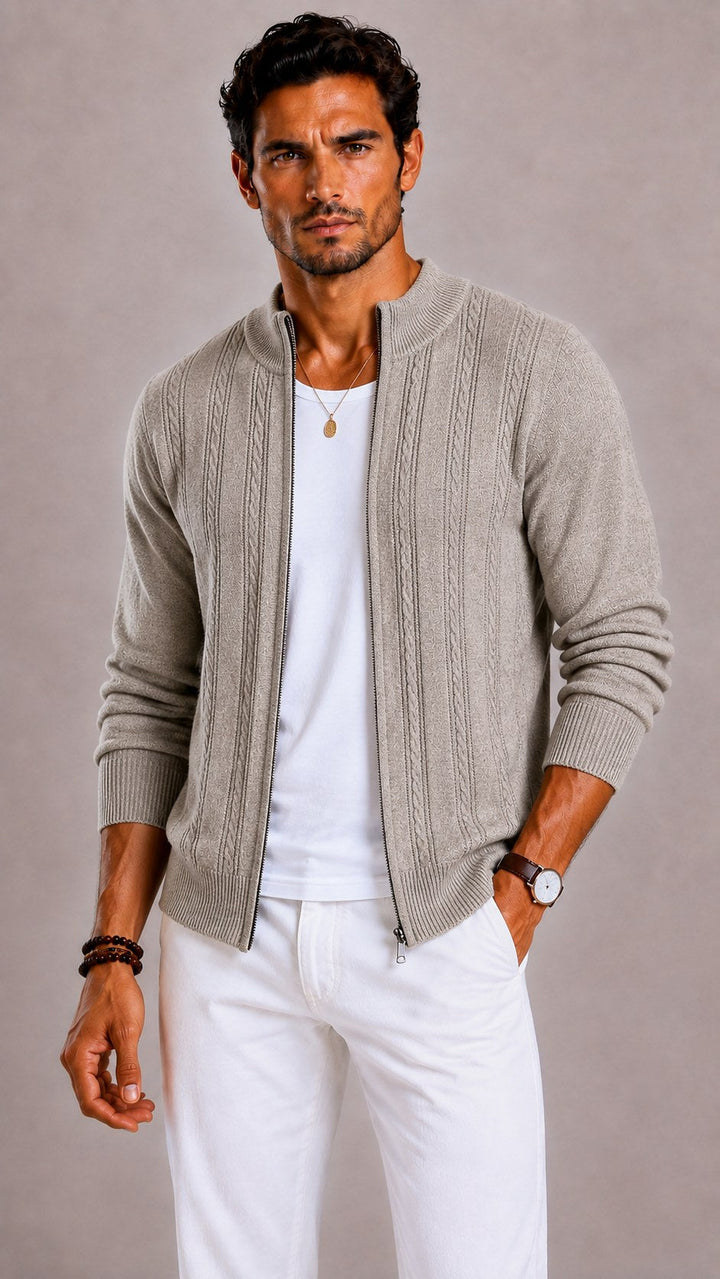Gideon | Men's Mock Neck Cable Knit Cardigan