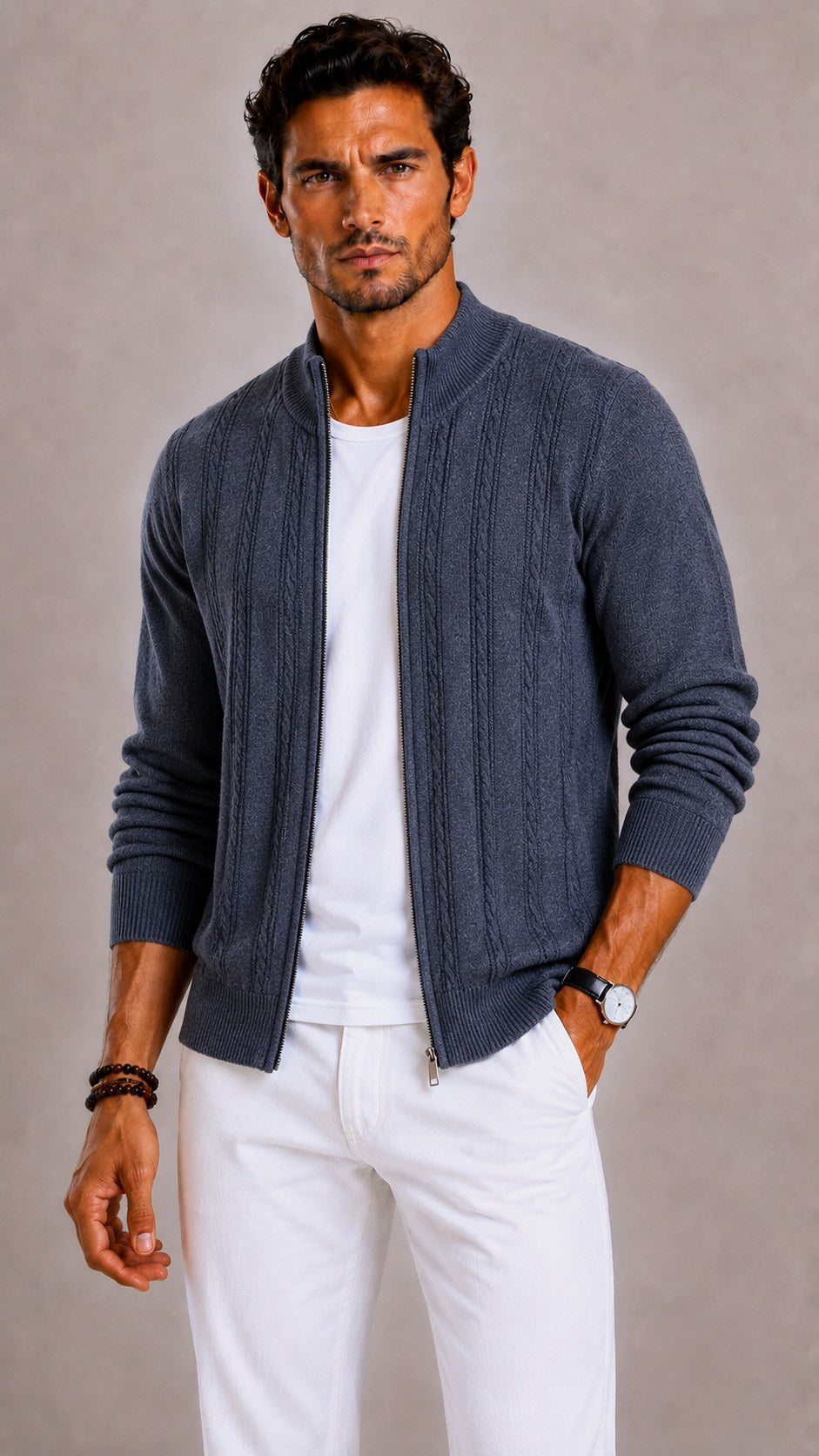 Gideon | Men's Mock Neck Cable Knit Cardigan