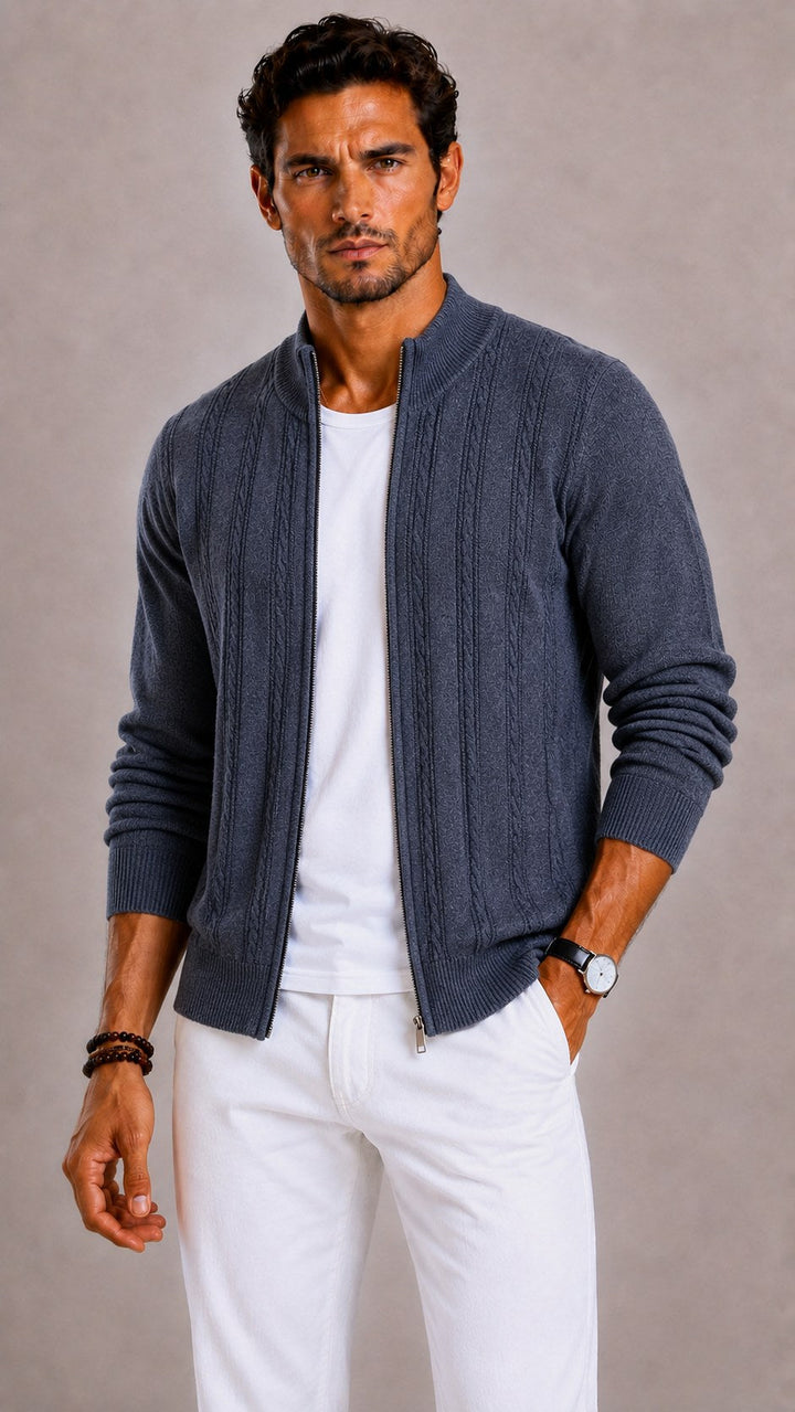 Gideon | Men's Mock Neck Cable Knit Cardigan