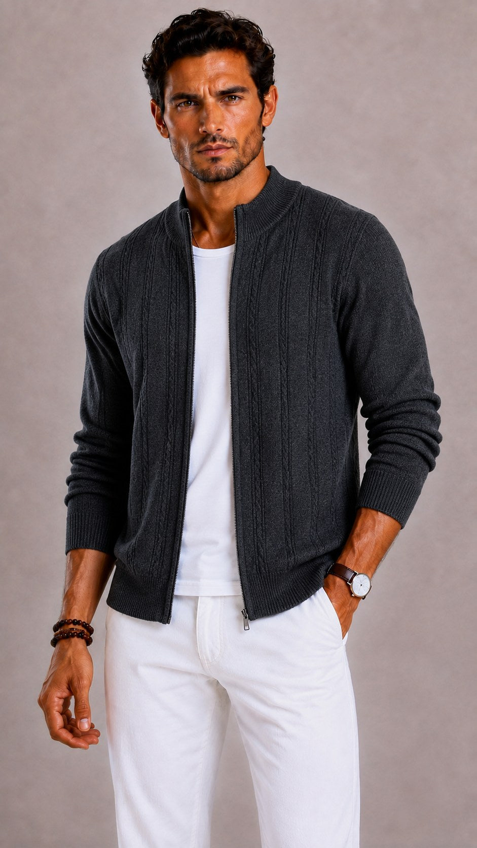 Gideon | Men's Mock Neck Cable Knit Cardigan