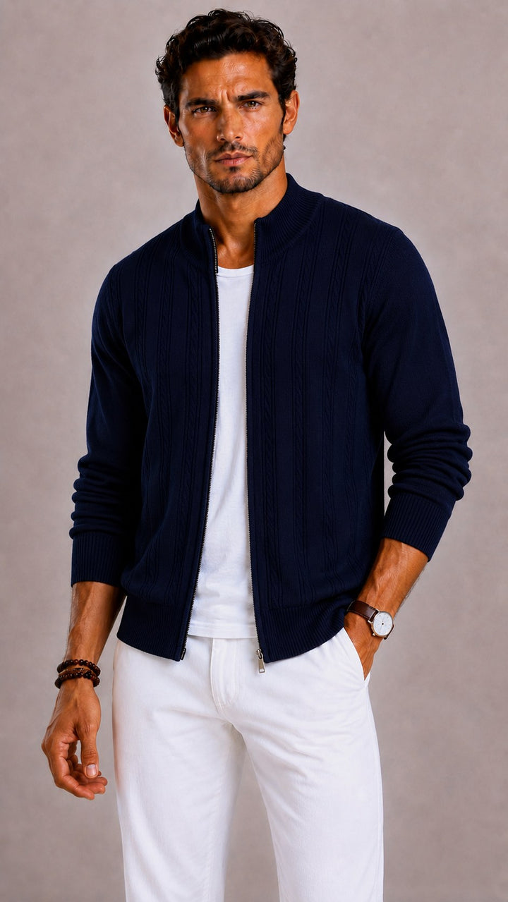 Gideon | Men's Mock Neck Cable Knit Cardigan