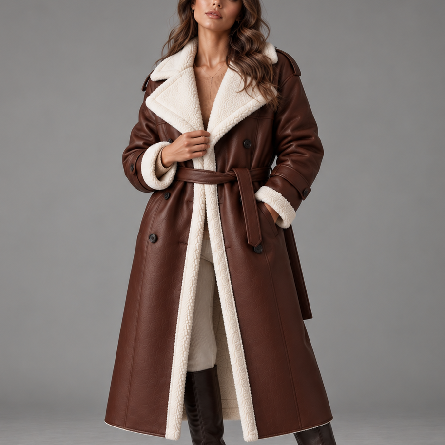 Octavia | Women's Double-Breasted Shearling-Trim Coat