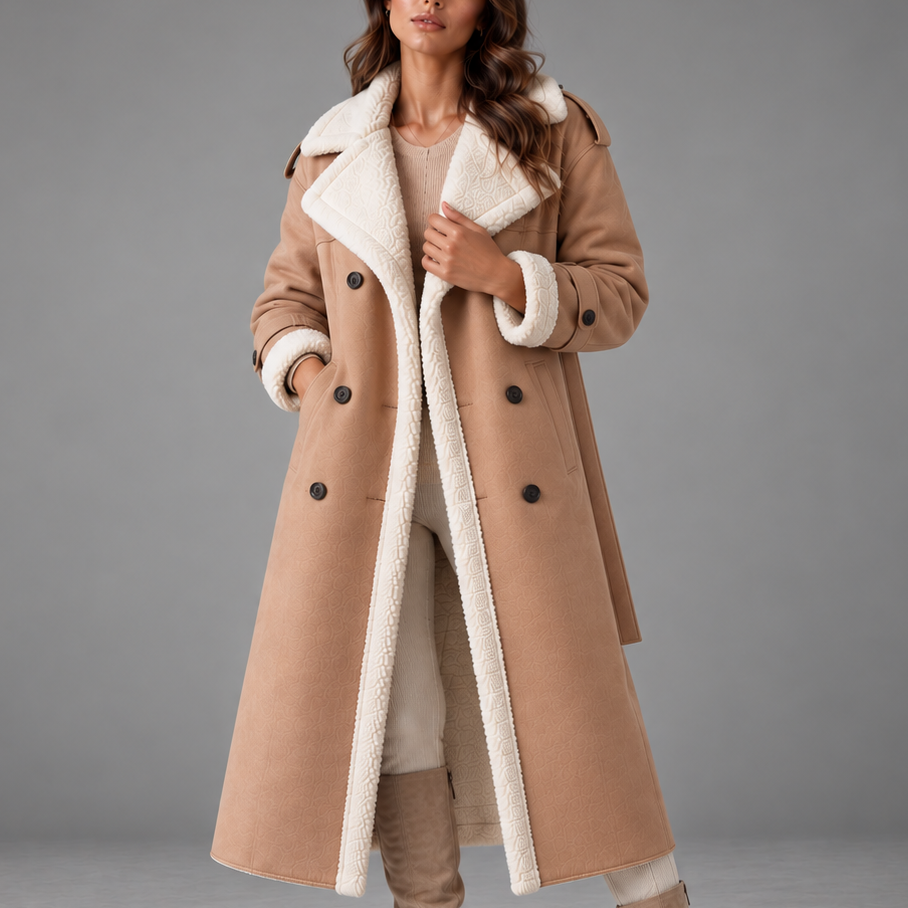 Octavia | Women's Double-Breasted Shearling-Trim Coat