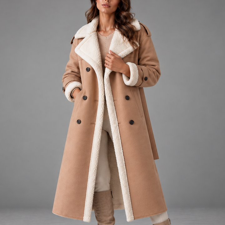 Octavia | Women's Double-Breasted Shearling-Trim Coat